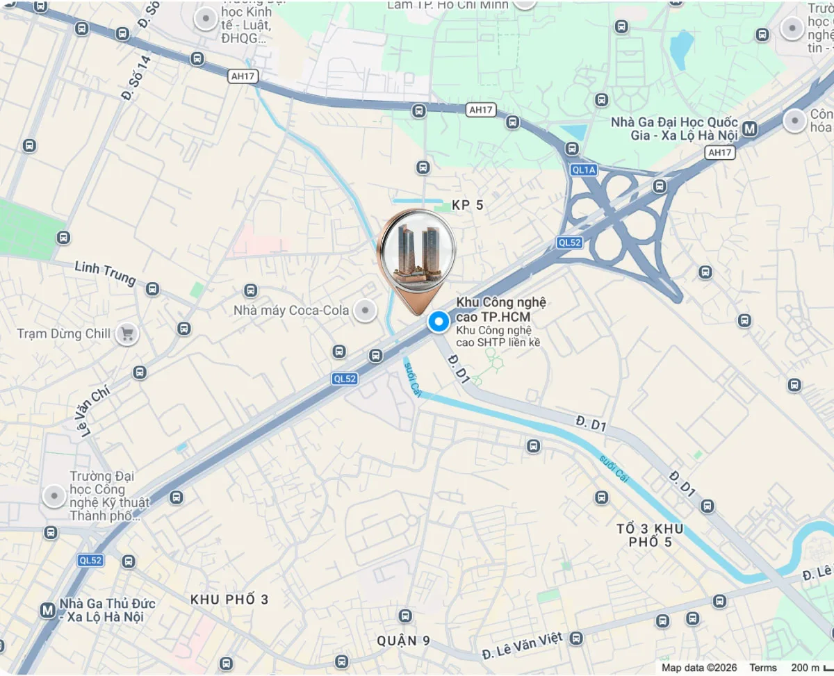 Bản đồ vị trí The Quantum Park cạnh Khu Công nghệ cao và ga Metro Đại học Quốc gia